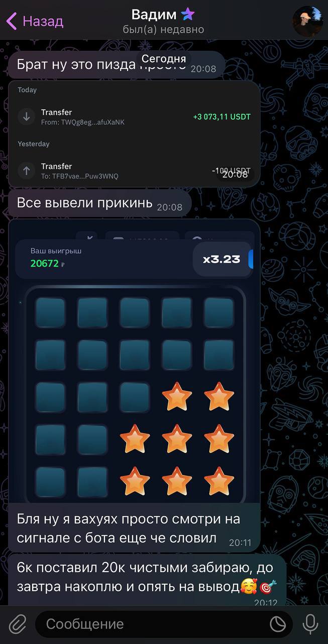 User screenshot showing Mines BOT result