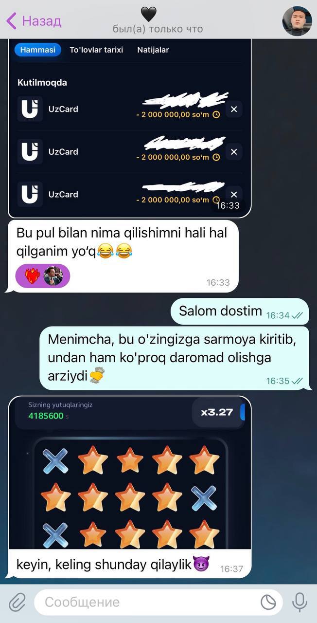 Foydalanuvchi natijasi va sharhi skrinshoti